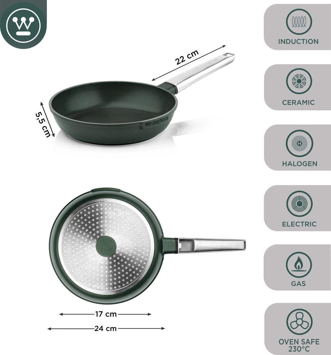 Westinghouse Performance Series - Koekenpan Inductie 24cm - Oven Geschikt - Groen 6 Westinghouse Performance Series - Koekenpan Inductie 24cm - Oven Geschikt - Groen - Afbeelding 4