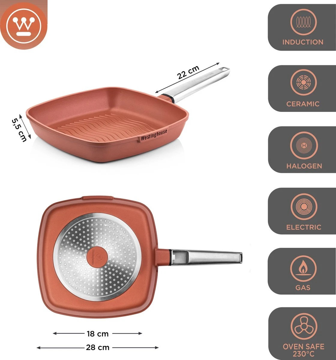 Westinghouse Pannenset Performance (Wokpan + Grillpan) ø 28 Cm - Rood - Inductie En Alle Andere Warmtebronnen 10 Westinghouse Pannenset Performance (Wokpan + Grillpan) ø 28 Cm - Rood - Inductie En Alle Andere Warmtebronnen - Afbeelding 8