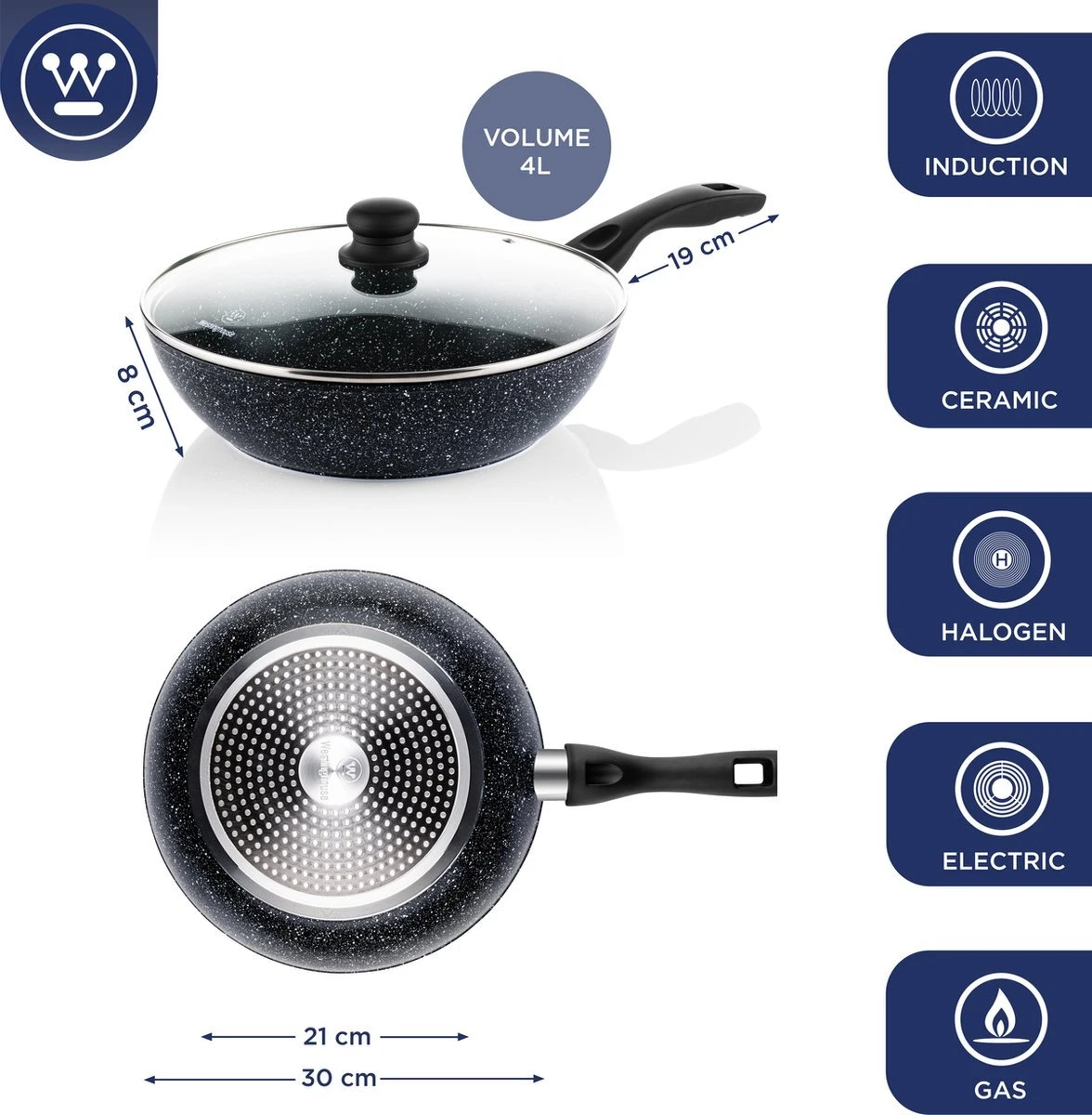 Westinghouse Pannenset Black Marble (Grillpan 28 Cm + Wokpan ø 30 Cm) - Inductie En Alle Andere Warmtebronnen 12 Westinghouse Pannenset Black Marble (Grillpan 28 Cm + Wokpan ø 30 Cm) - Inductie En Alle Andere Warmtebronnen - Afbeelding 10