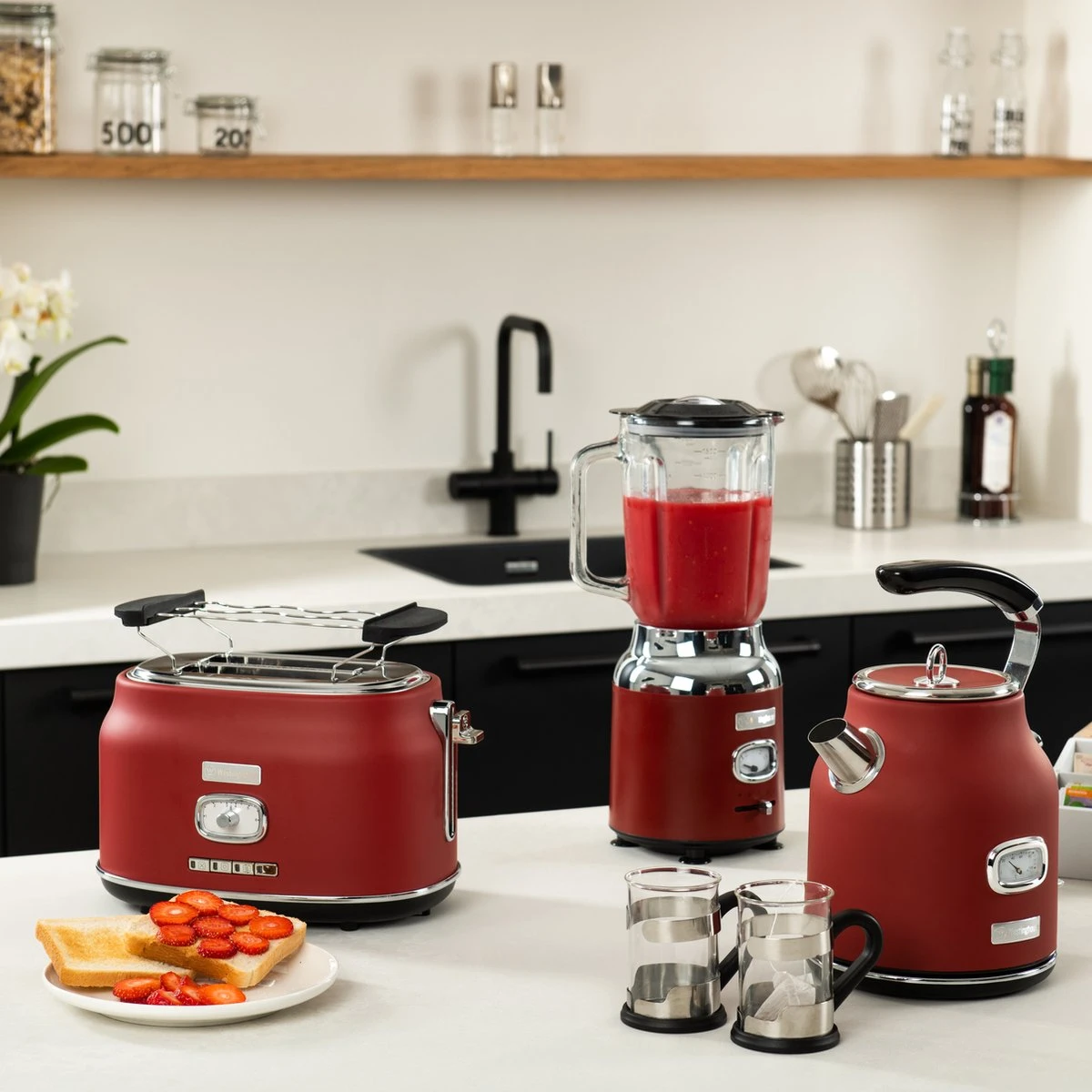 Westinghouse Retro Waterkoker + Broodrooster 2 Sleuven + Blender - Rood 12 Westinghouse Retro Waterkoker + Broodrooster 2 Sleuven + Blender - Rood - Afbeelding 10