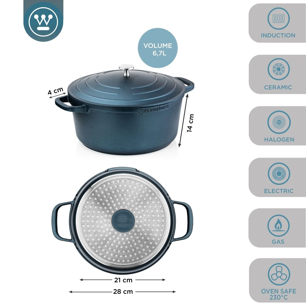 Westinghouse Braadpan Performance - Bravery Blue - ø 28 Cm / 6.7 Liter 8 Westinghouse Braadpan Performance - Bravery Blue - ø 28 Cm / 6.7 Liter - Afbeelding 6