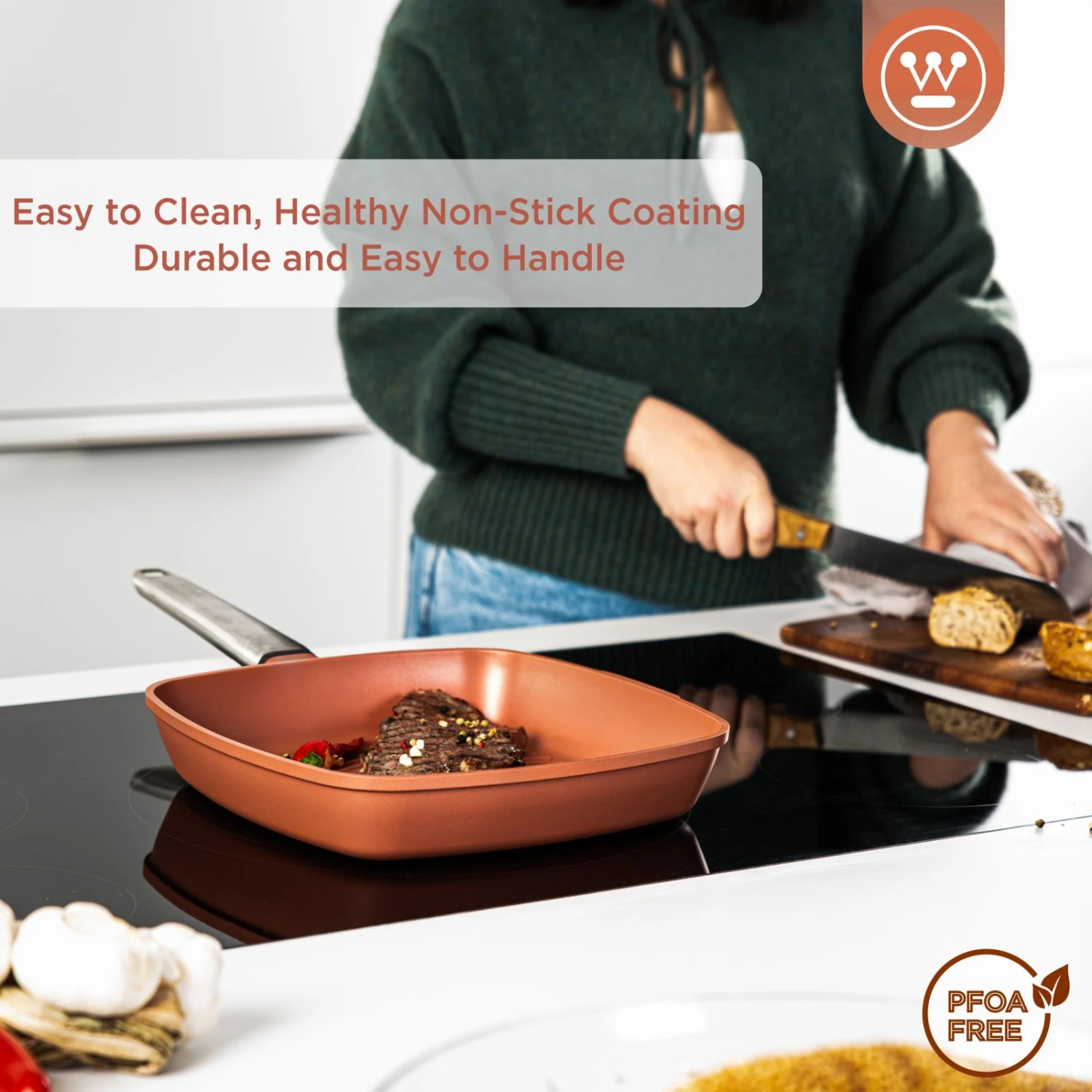 Westinghouse Grillpan Performance - Rebel Red - 28 X 28 Cm - Standaard Anti-aanbaklaag 7 Westinghouse Grillpan Performance - Rebel Red - 28 X 28 Cm - Standaard Anti-aanbaklaag - Afbeelding 5