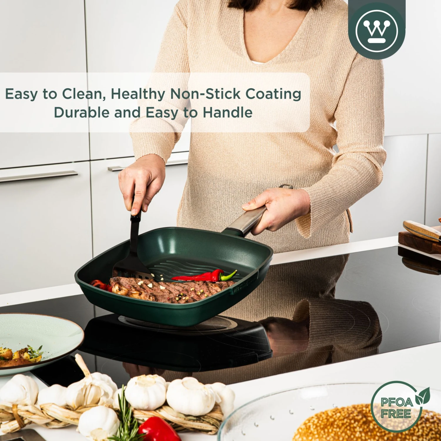 Westinghouse Grillpan Performance - Gracious Green - 28 X 28 Cm - Standaard Anti-aanbaklaag 9 Westinghouse Grillpan Performance - Gracious Green - 28 X 28 Cm - Standaard Anti-aanbaklaag - Afbeelding 7