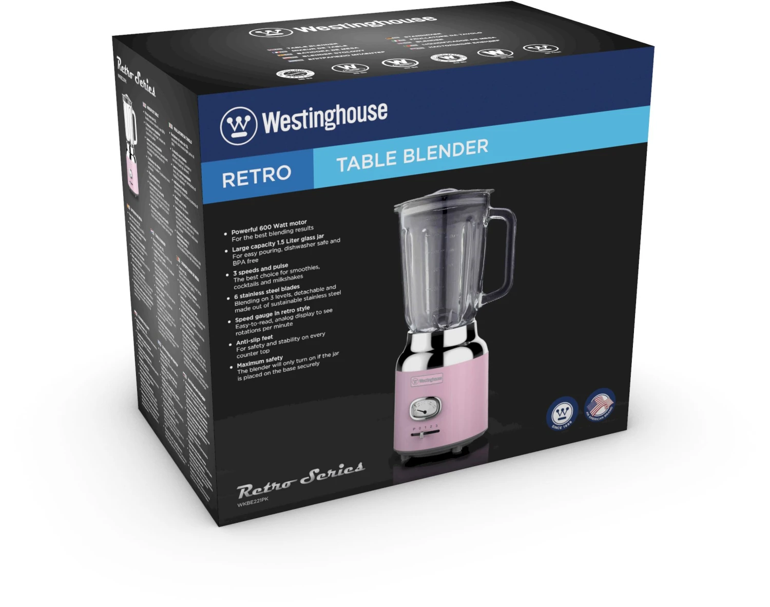Westinghouse Blender Retro Collections - Roze - 1.5 Liter - WKBE221WH 5 Westinghouse Blender Retro Collections - Roze - 1.5 Liter - WKBE221WH - Afbeelding 3
